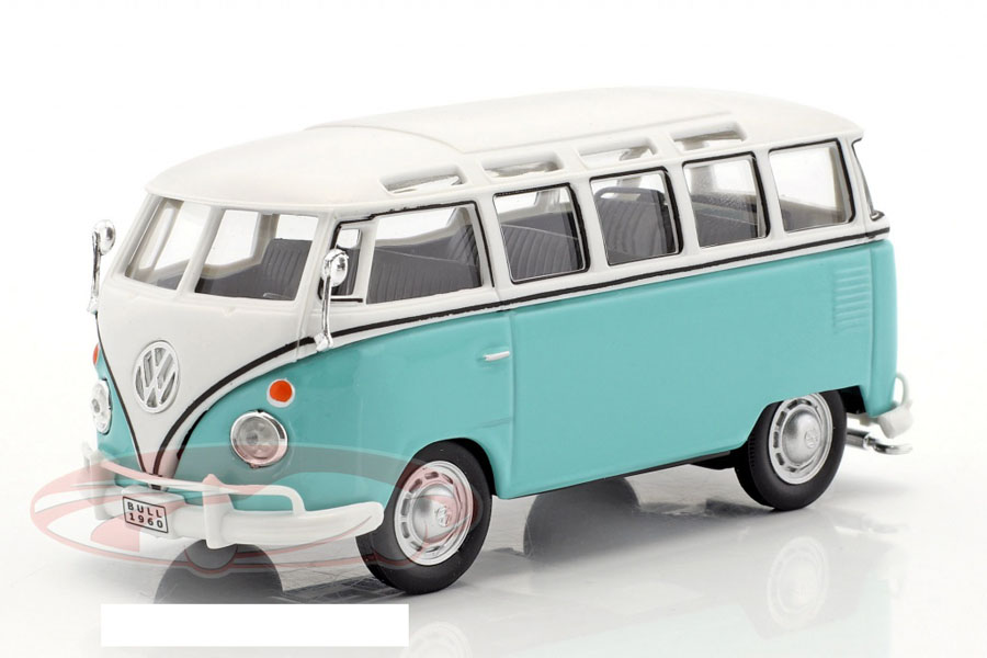 Motormax Modello Auto Volkswagen T1 Samba Bully Bus 1/24 In Metallo, Con Targa Personalizzata, Portellone Posteriore Apribile, Colore Nero/Rosso